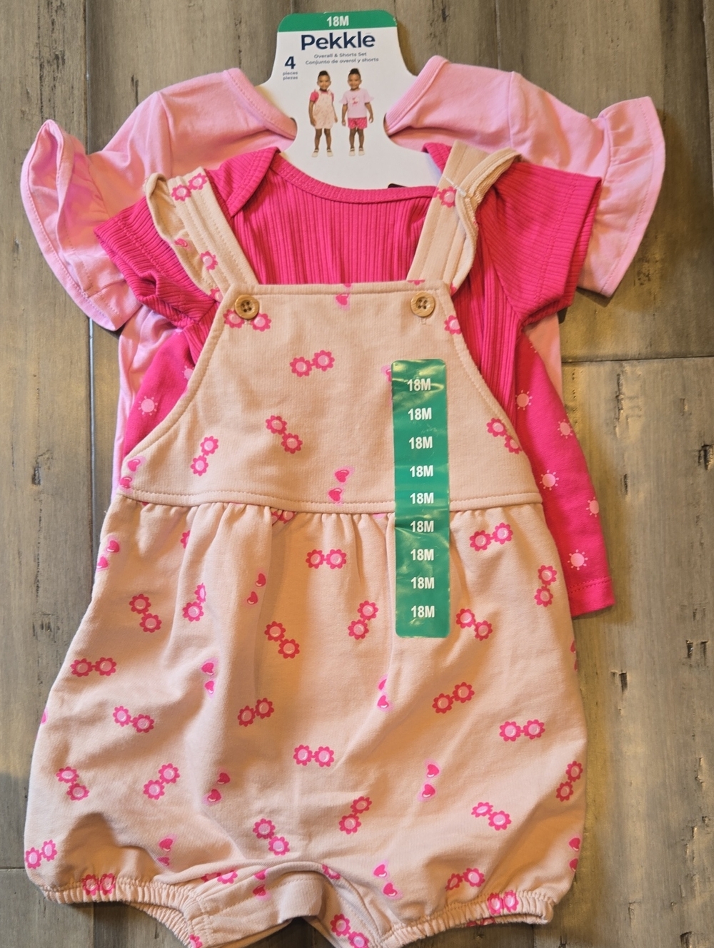 Pekkle Pink Floral Romper & Tee Matching Set - 18M               4 Pieses